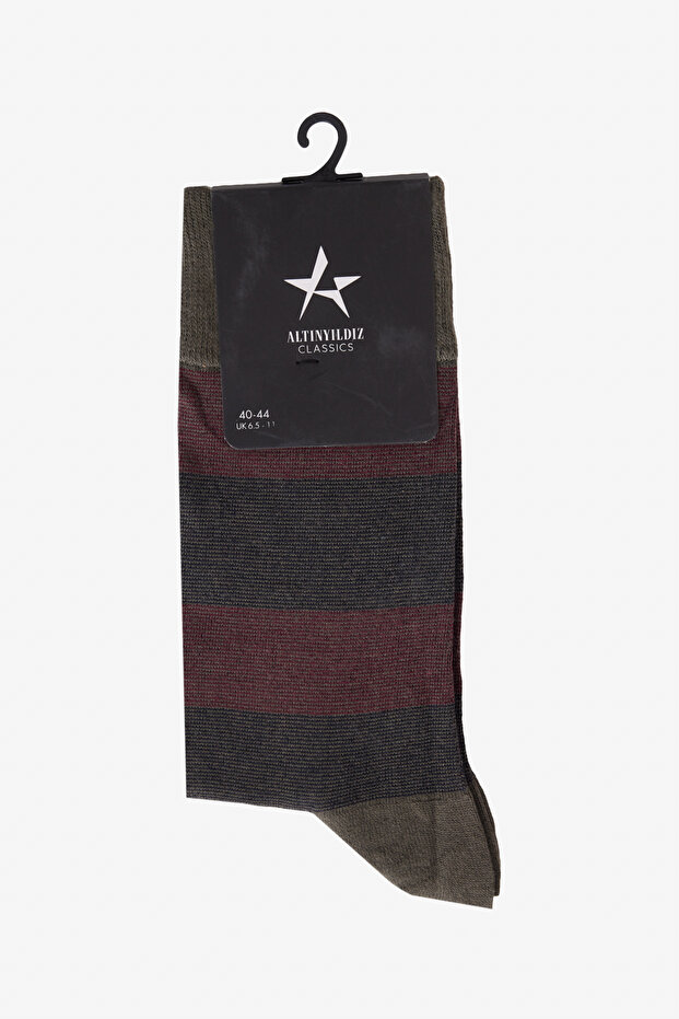 Men's Green-Burgundy Patterned Single Socks