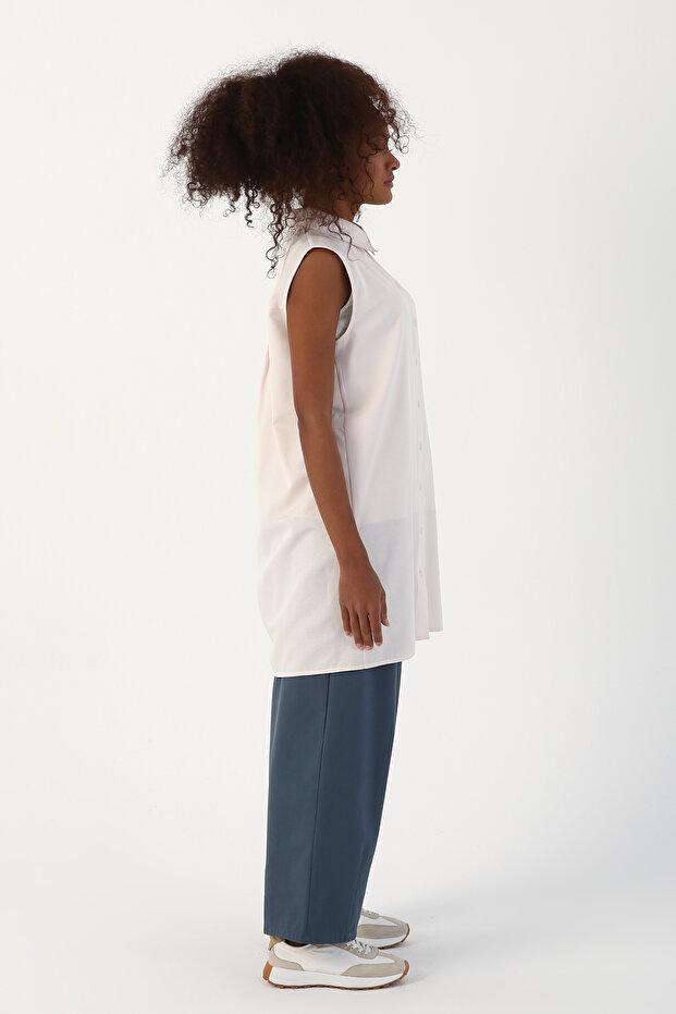 Açık Pembe Kolsuz Basic Gömlek Tunik - 3