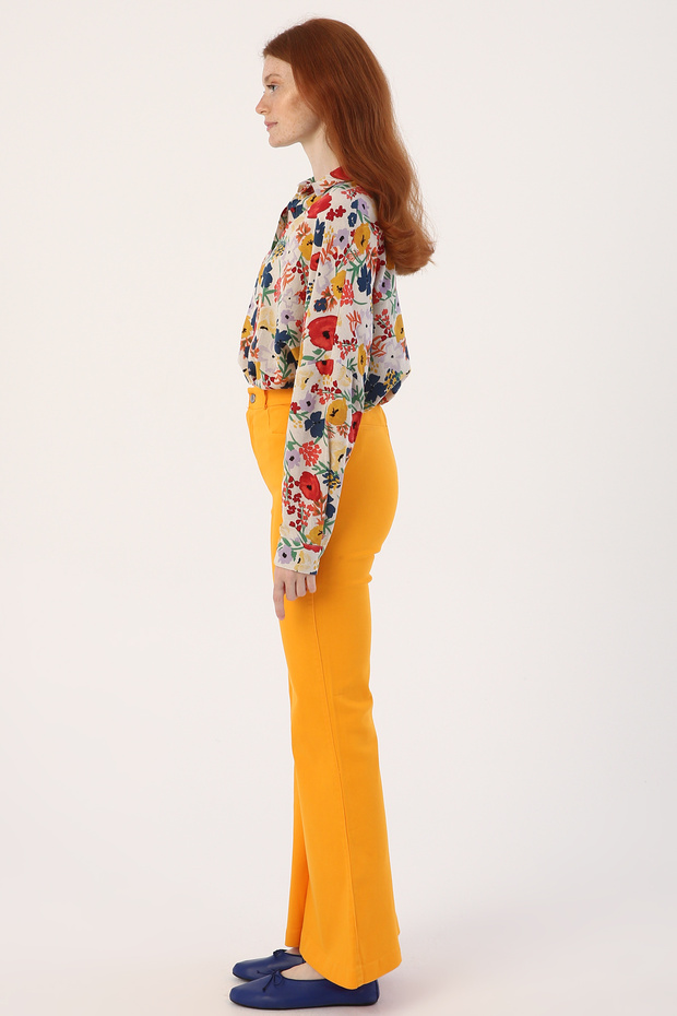 Sarı Pamuklu Ispanyol Paça Pantolon - 3