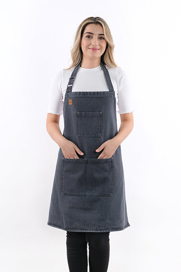 مريلة مطبخ من الدنيم مع أشرطة قابلة للتعديل - 6