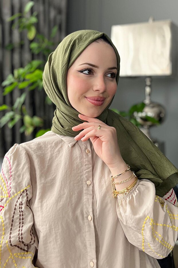 Bambu Kraş Şal - 6060700-957 - Haki - 2