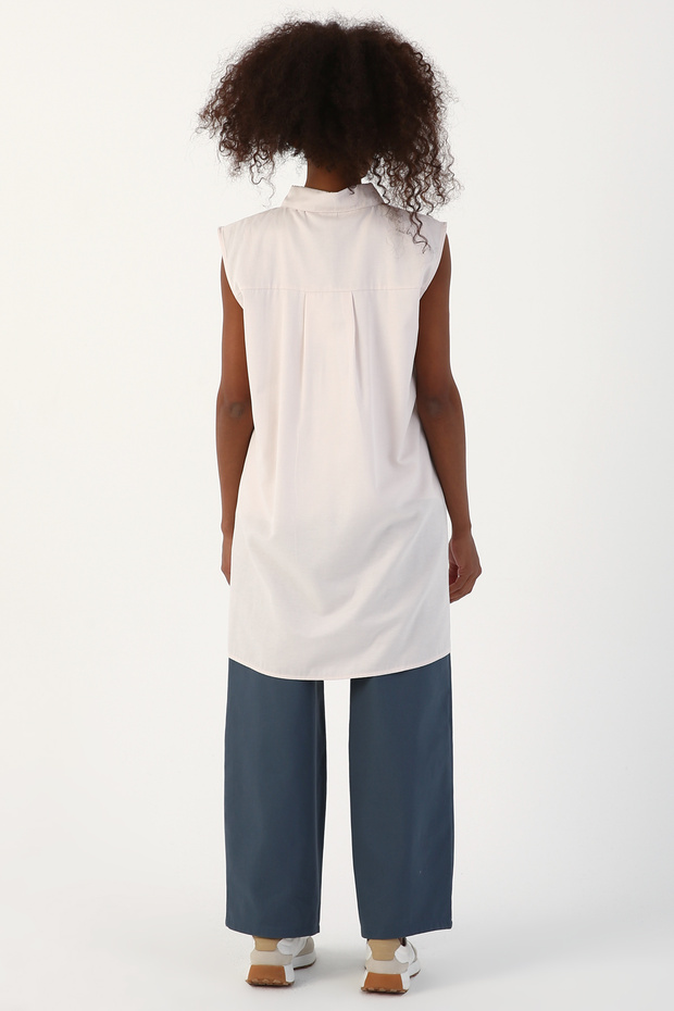 Açık Pembe Kolsuz Basic Gömlek Tunik - 4