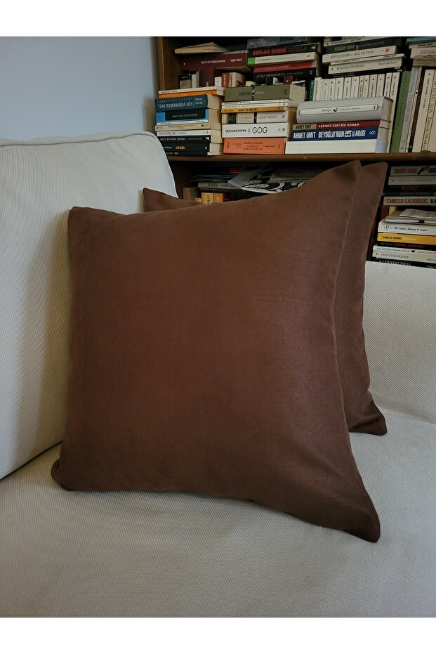 Dark Brown Color Cotton Duck Cloth 2-Piece Throw Pillow Cover Pillowcases 45X45