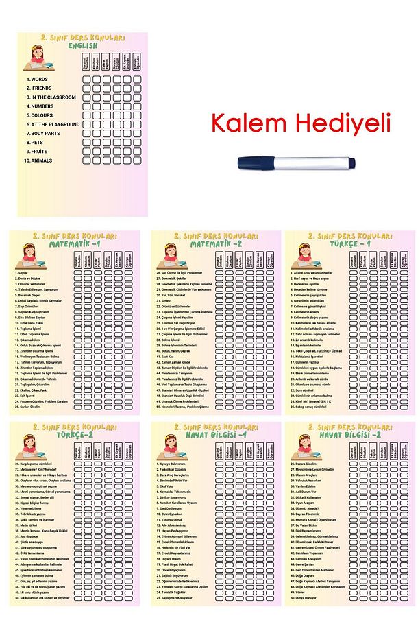 İlkokul 2.Sınıf Ders Takip Programı - Kalem Hediyeli (Kız) - 1