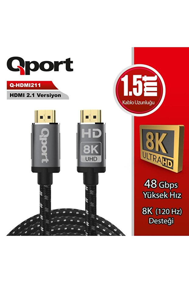 Q-Hdmi211 1.5m HDMI 2.1V 8K Braided Gold End