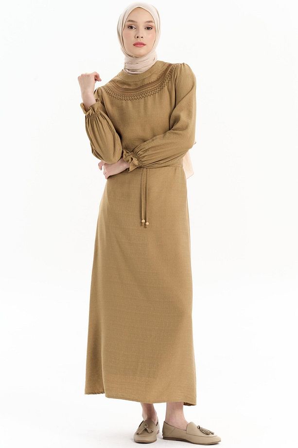 Nakış Detaylı Bluz Etek Takım - Camel - 3