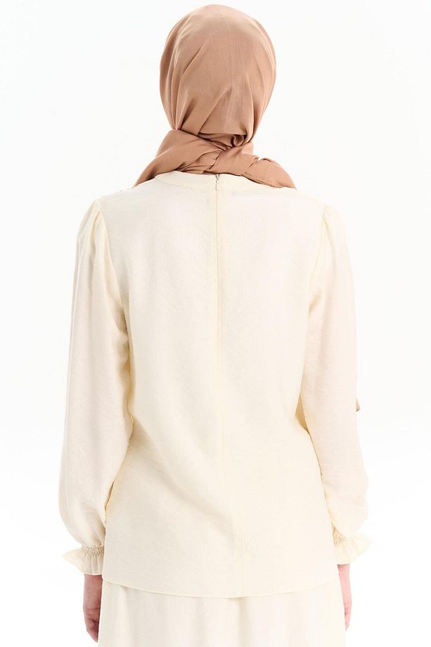 Nakış Detaylı Bluz Etek Takım - Ekru - 4