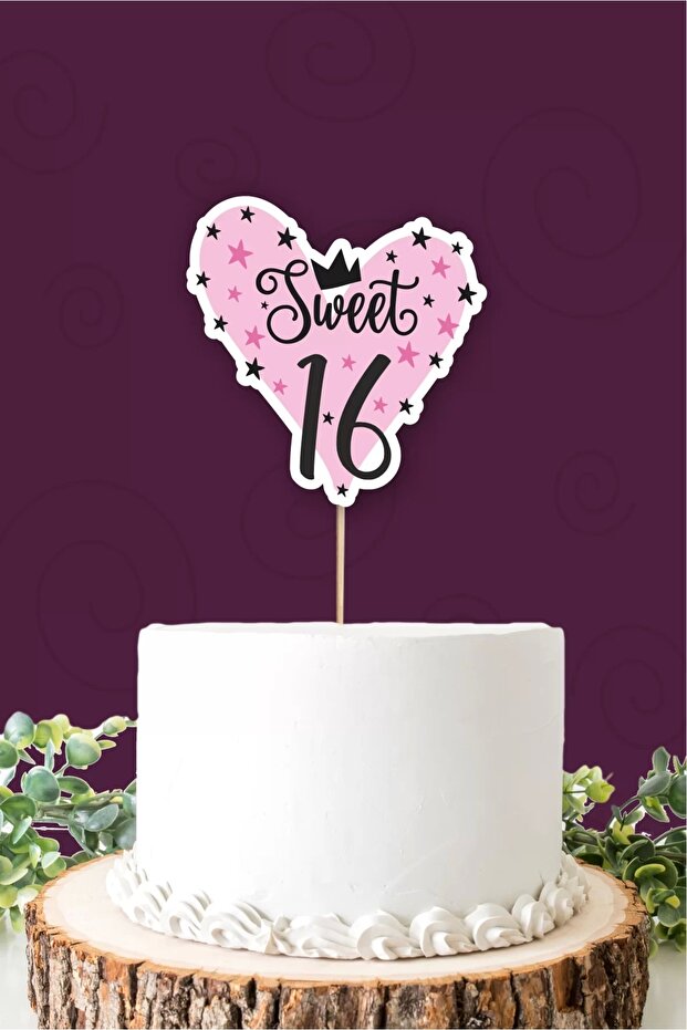 Sweet 16 Pink-black Cake Decoration *thick Paper