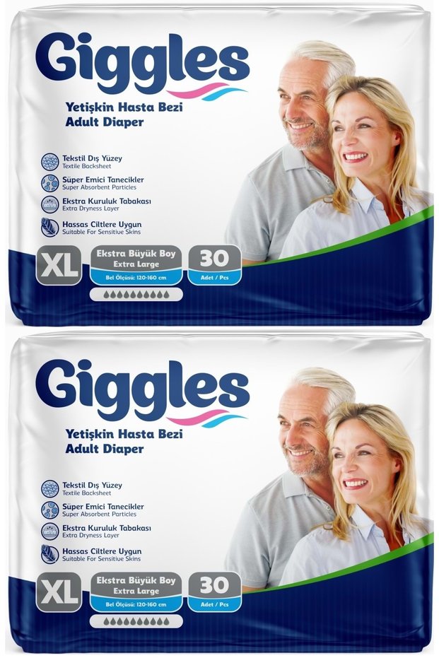 Patient Diapers Adult Textile Surface with Waist Band Extra Large (XL) 60 Pieces (2Pk*30)