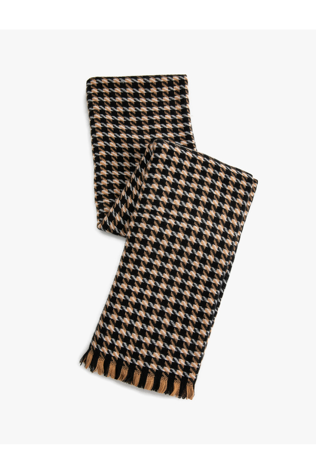 Scarf Houndstooth Patterned Soft Textured Tassels - 1