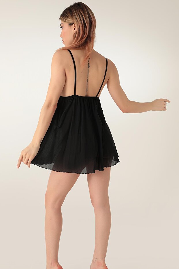 Sabit Askılı Transparan Mini Gecelik - 6