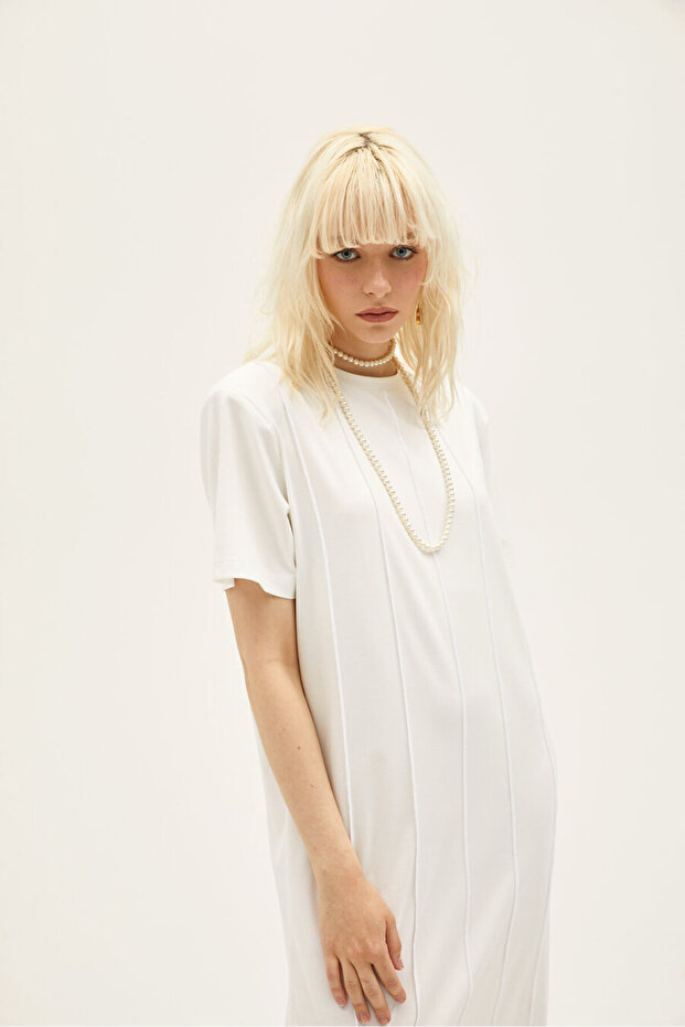 Viola Ekru Rayon Elbise - 7