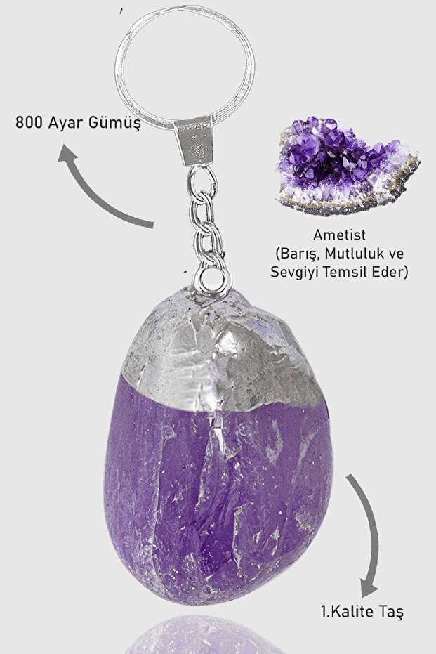 Certified Raw Model Amethyst Stone Natural Stone Keychain