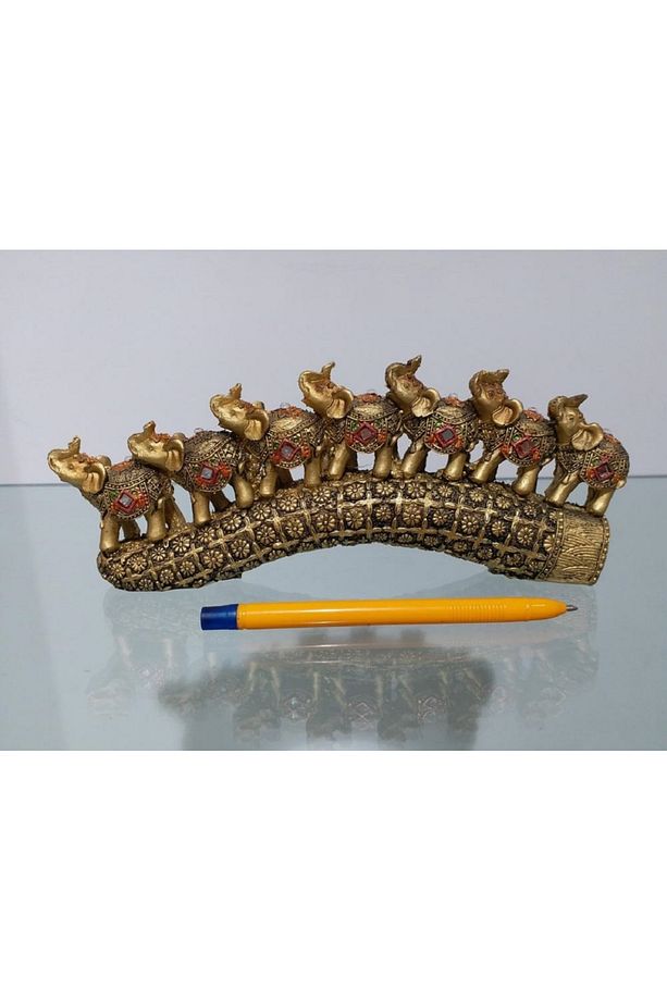 7'li Altın Renk Fil Dekoratif Biblo Tek Parça Küçük 24 Cm - 1