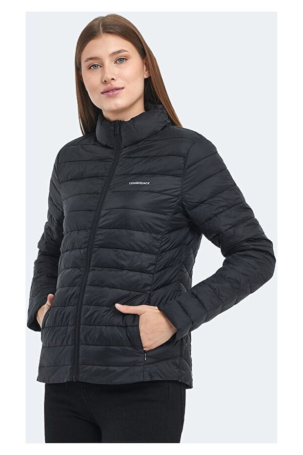 Padded Kadın Siyah Dik Yaka Mont - 1