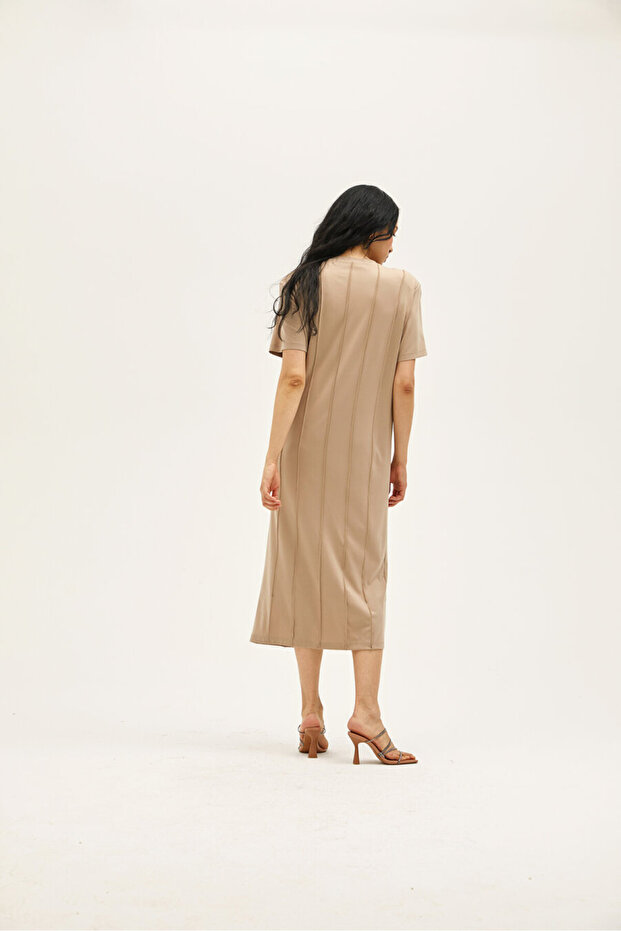 Viola Bej Rayon Elbise - 6