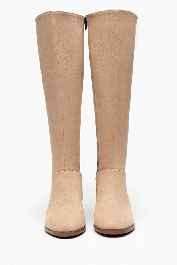 Christa Nude Suede - Damskie Botki Na Obcasie Z Tępym Noskiem - 8