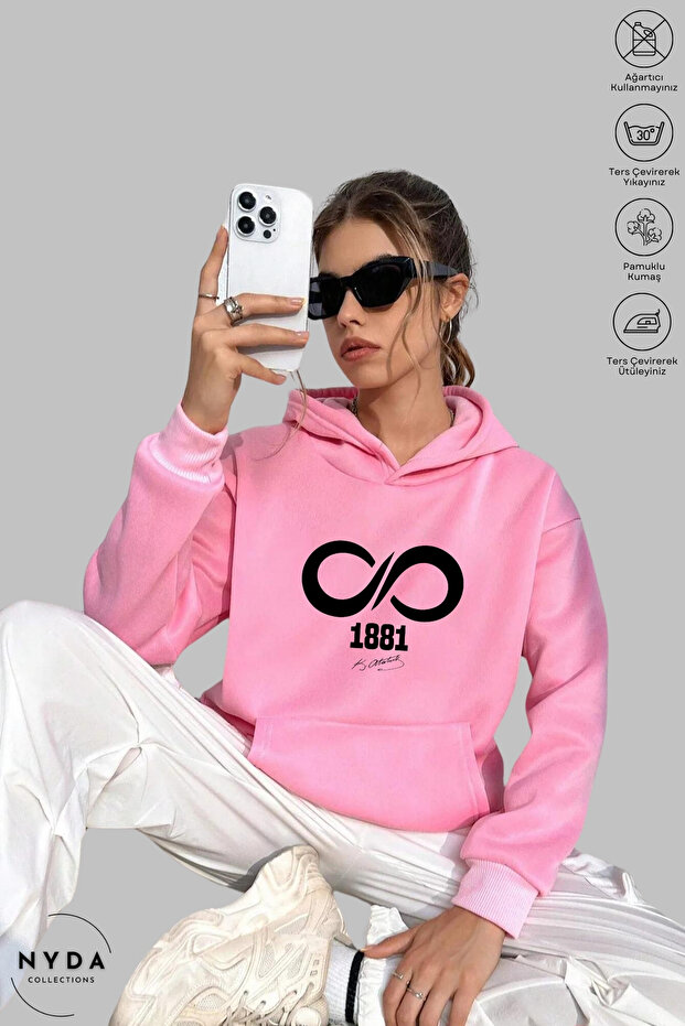 Unisex Hoodie Long Sleeve Ataturk 1881 Printed Hooded Sweatshirt Oversize Cotton