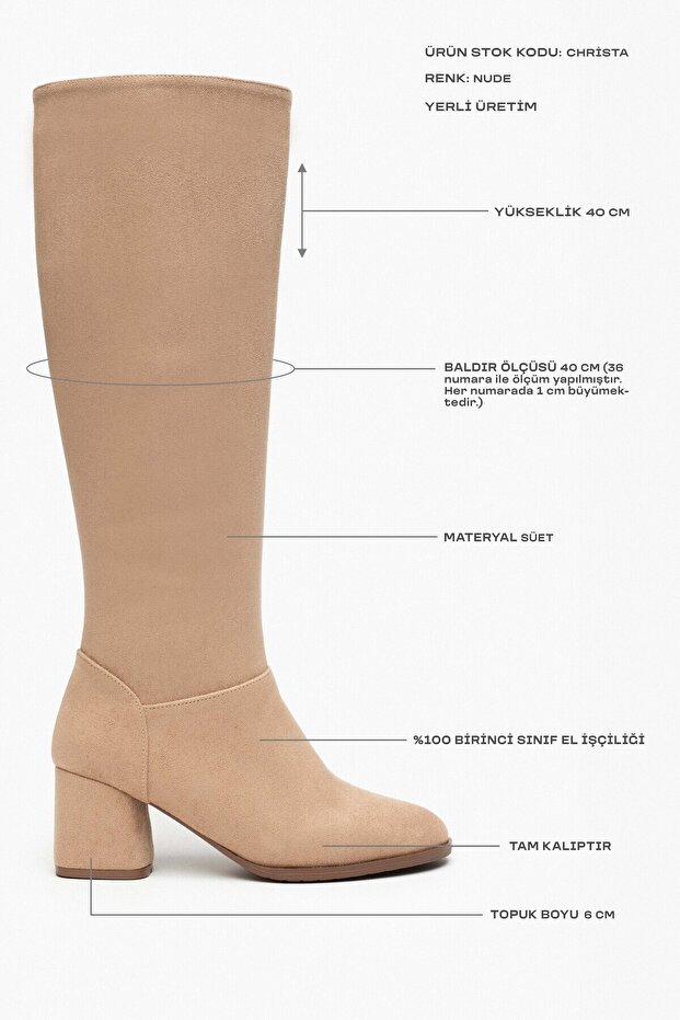 Christa Nude Suede - Damskie Botki Na Obcasie Z Tępym Noskiem - 5