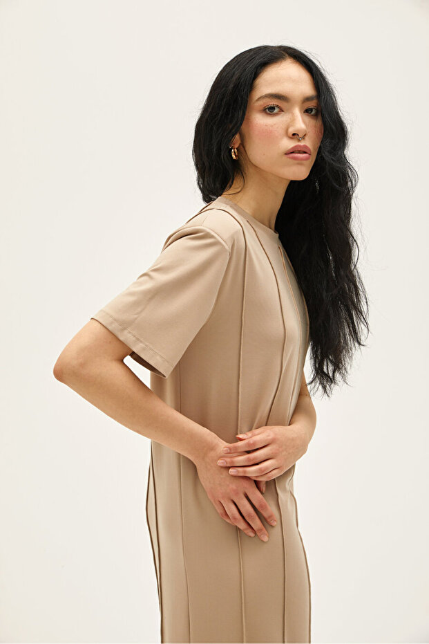 Viola Bej Rayon Elbise - 3