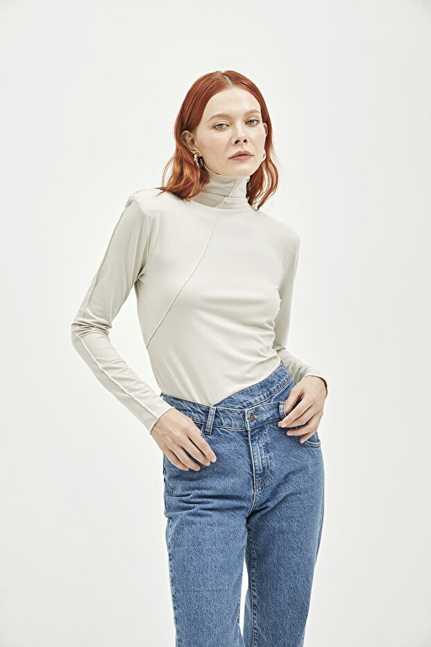 Wena Beige Blouse with Stitching Detail