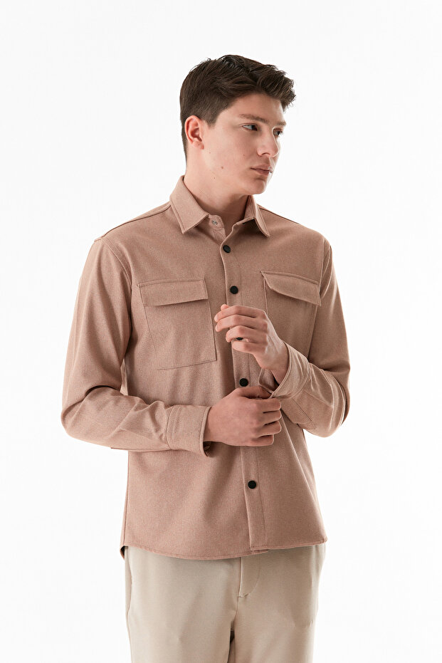 Basic Çift Cepli Çıtçıtlı Gömlek - 3