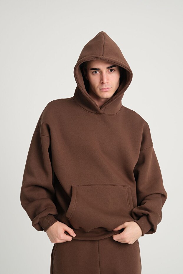 Unisex Oversize Basic Sweatshirt Hoodie Brown