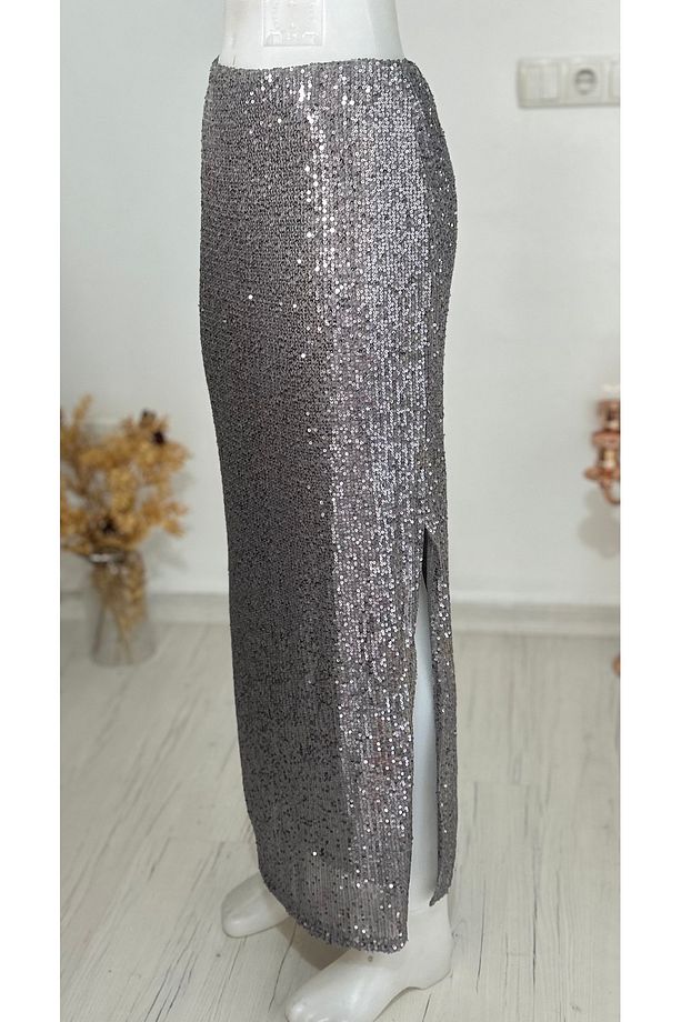 Pullu payetli, Derin yırtmaçlı, Maxi etek - 5