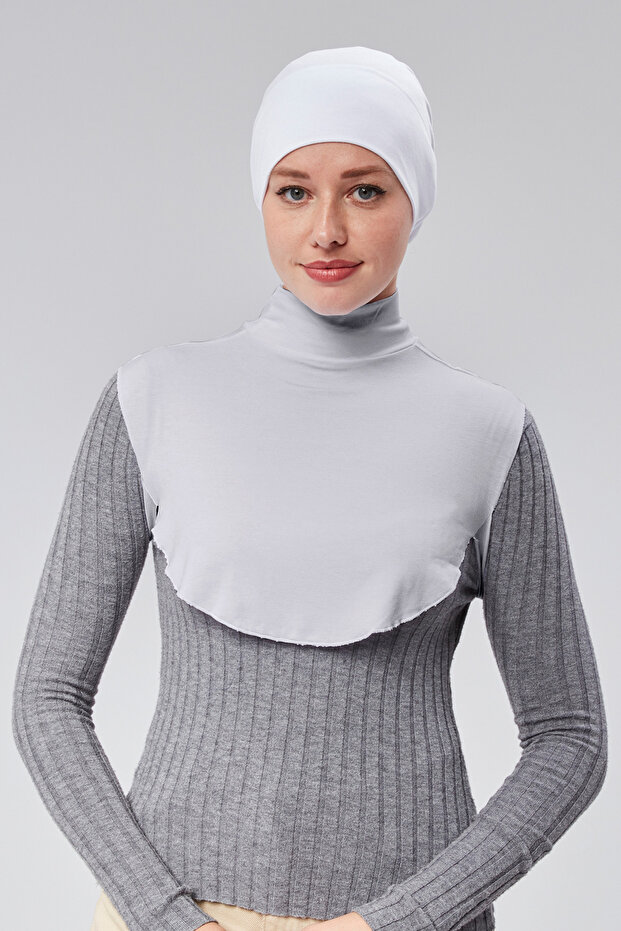 Women's Hijab Dress, Half-High Neck, Simit Neck Collar, Combed Cotton, Solid Color, Gray