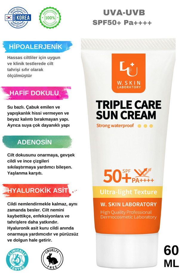 Spf50 Pa - Triple Care Waterproof Moisturizing Sunscreen 60ml
