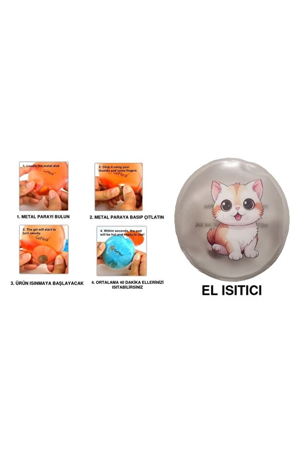 SEVİMLİ KEDİ CEP SOBASI,EL ISITICI,SICAK SU TORBASI PVC 9cm - 1