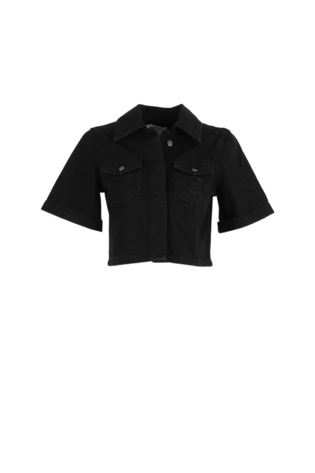 Lysia Crop Black Denim Jacket