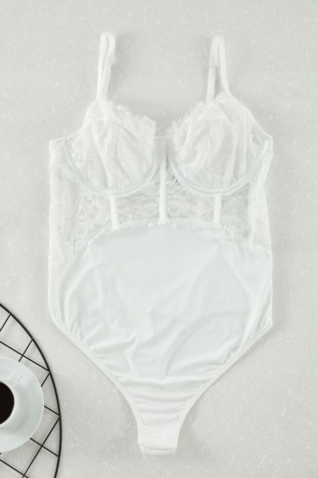 Plus Size Ecru Lace Body - Recovery Bottom with Snap Fasteners Tbbaw25Cs00009 - 5