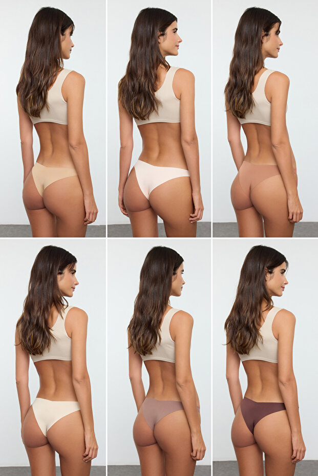 Kahverengi 6'lı Paket Micro Dikişsiz/İz Yapmaz Lazer Kesim Brazilian Örme Külot THMAW25KU00037 - 3
