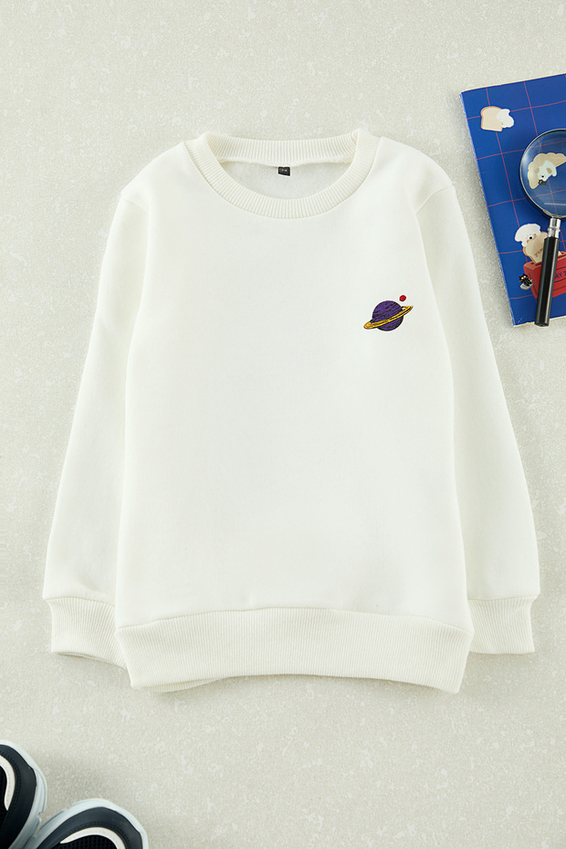 Beyaz Kız Çocuk Sırt Baskılı Mini Me Örme Sweatshirt TKDAW25SW00051 - 2