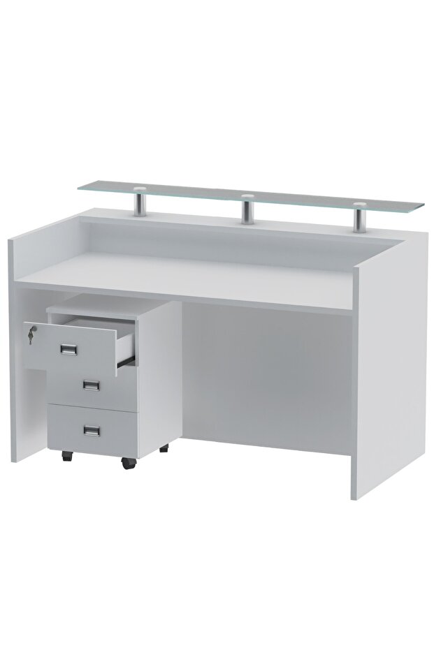 R06 White Office Reception Desk - 160cm