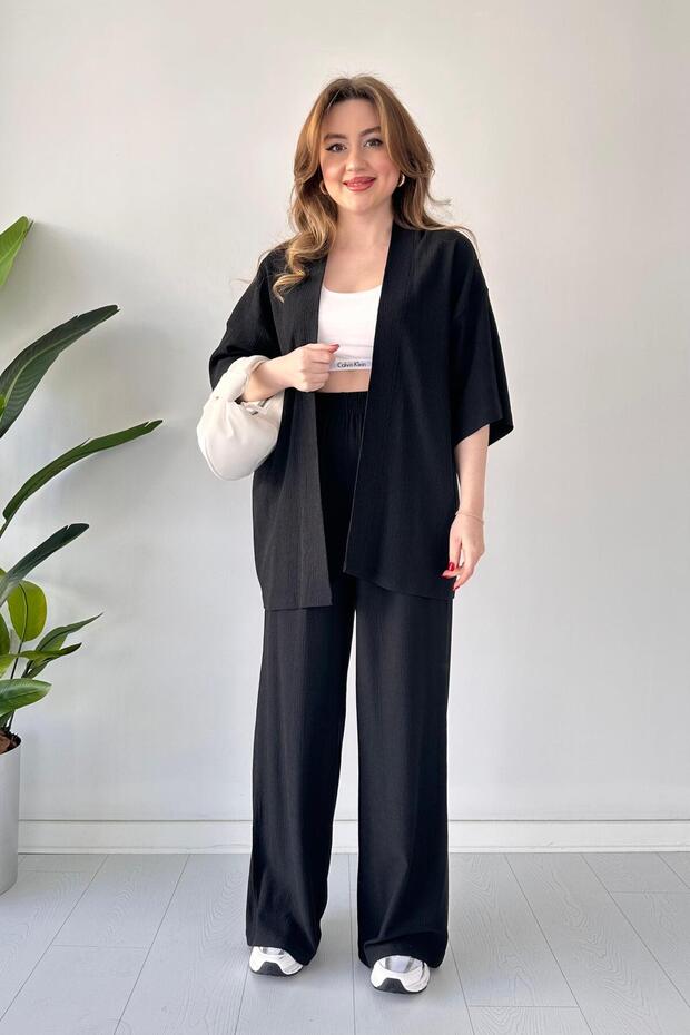 Seersucker Double Set Black