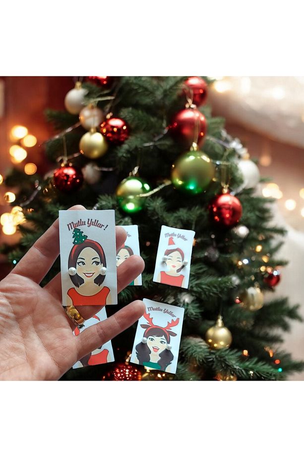 Yılbaşı Hediyesi 5 Adet Inci Küpeli Kartlar Advent Calendar - 3