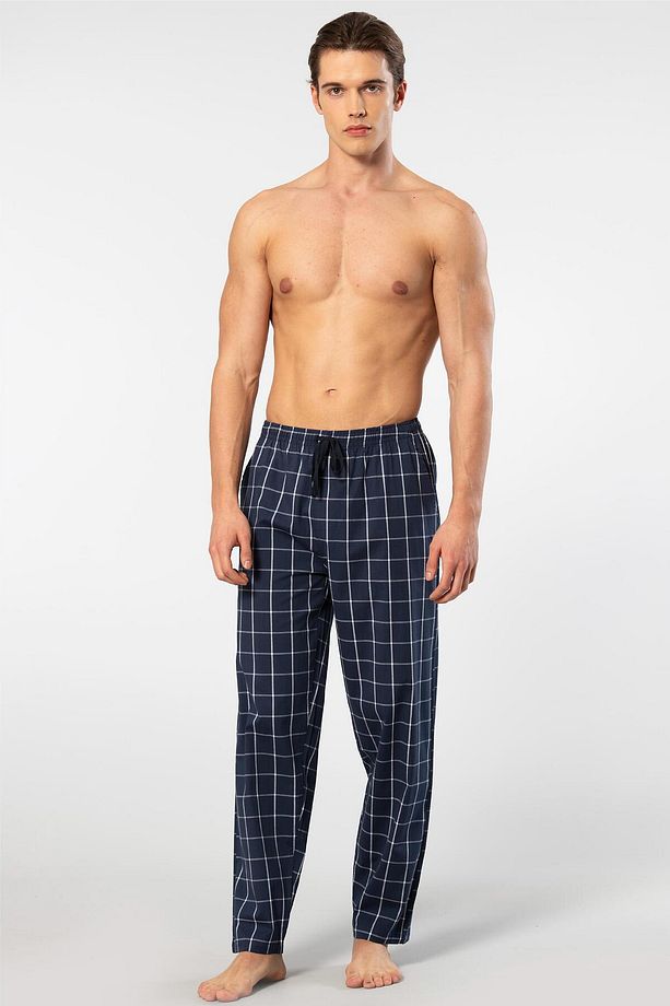 Ekoseli Erkek Tek Alt Pijama, Cep Detaylıdır, %95 pamuk %5 Likralı - 1