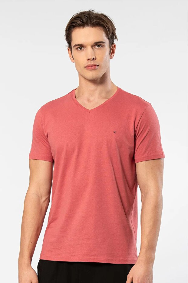 Men's Short Sleeve V-Neck T-Shirt, 50% Cotton, 50% Modal
