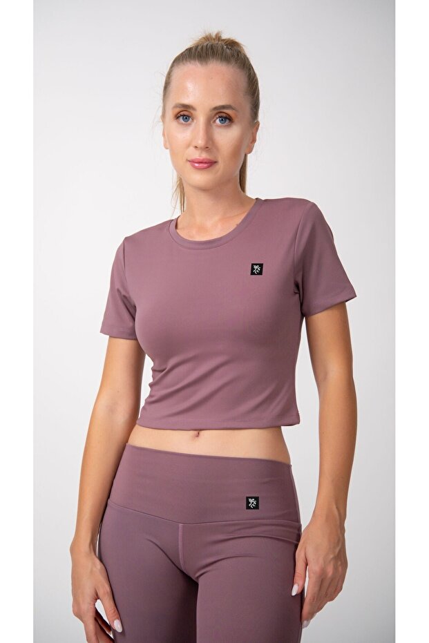 Kısa Kollu Crop Top Mor - 1