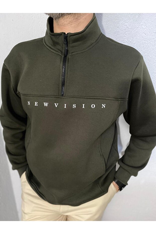 Three Thread Thick Winter Fishing Collar Half Zip Sweatshirt