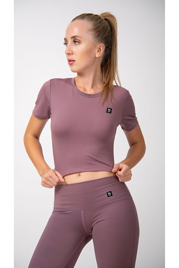 Kısa Kollu Crop Top Mor - 5