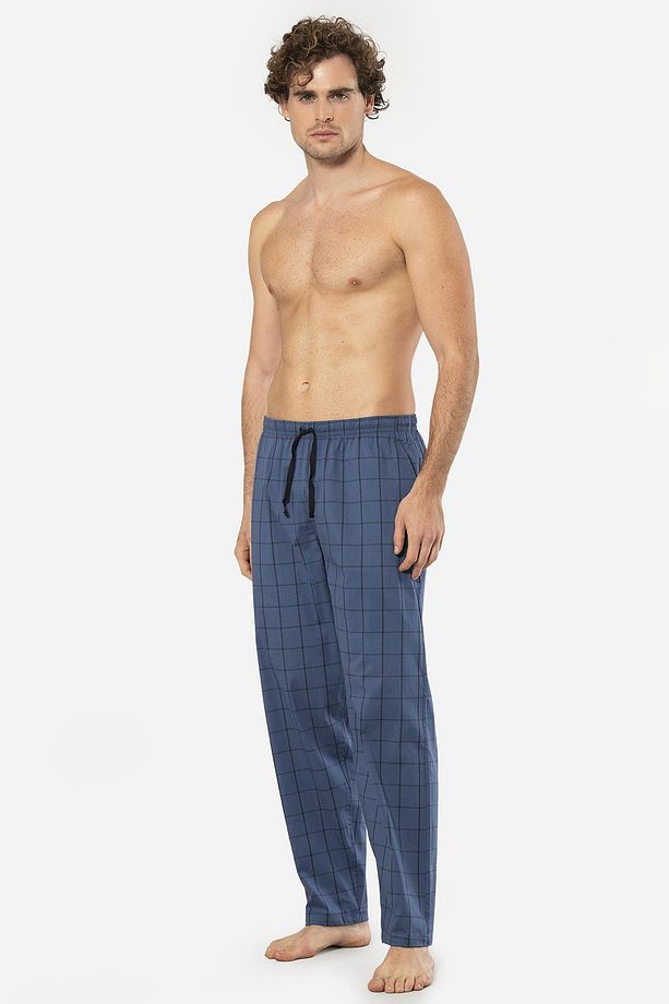 Ekoseli Erkek Tek Alt Pijama, Cep Detaylıdır, %95 pamuk %5 Likralı - 2
