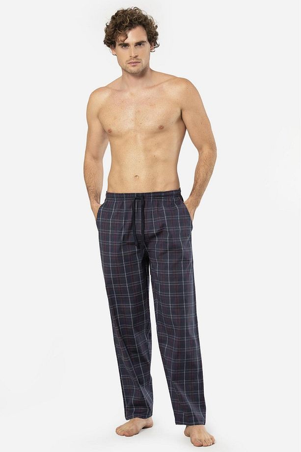Ekoseli Erkek Tek Alt Pijama, Cep Detaylıdır, %95 pamuk %5 Likralı - 1