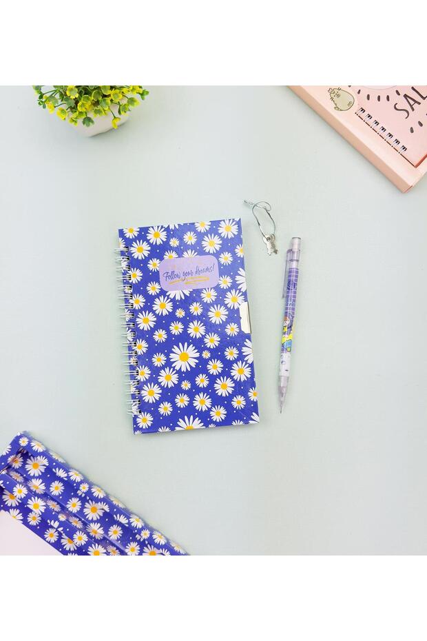 طقم دفتر ملاحظات وقلم بقفل منقوش لطيف - 3