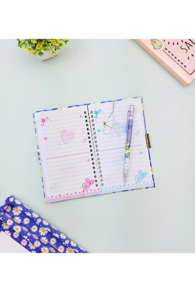 طقم دفتر ملاحظات وقلم بقفل منقوش لطيف - 2