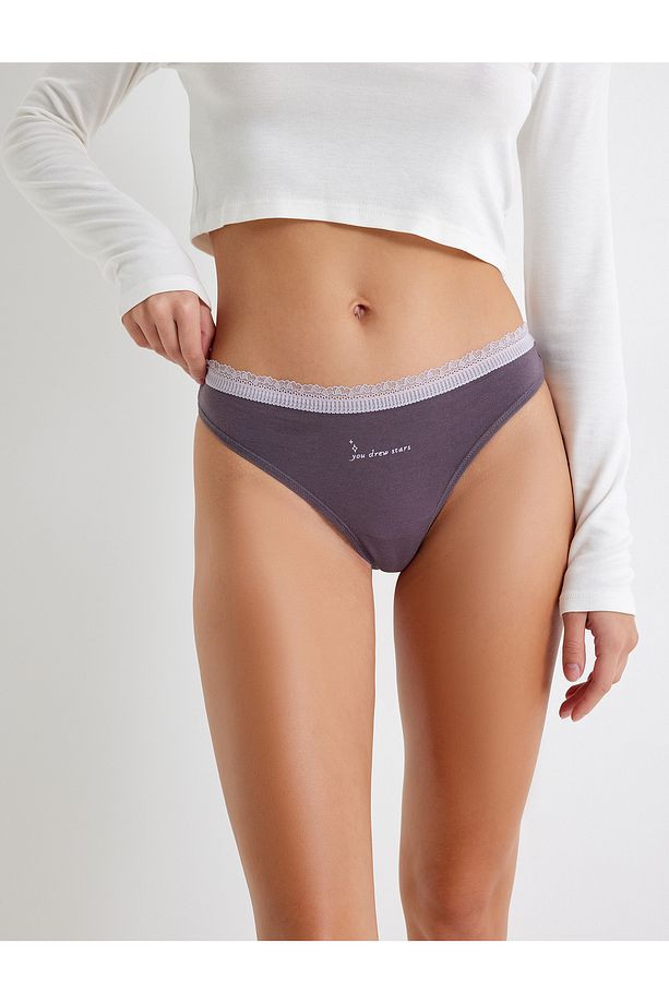 Pamuklu String Külot Dantelli Baskılı - 3