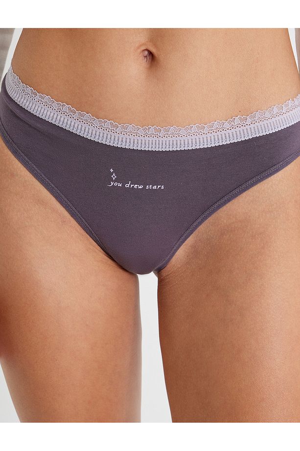Pamuklu String Külot Dantelli Baskılı - 5