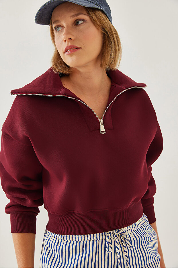 Women's Burgundy Three-Thread Shaded Zippered Sweatshirt 60351187